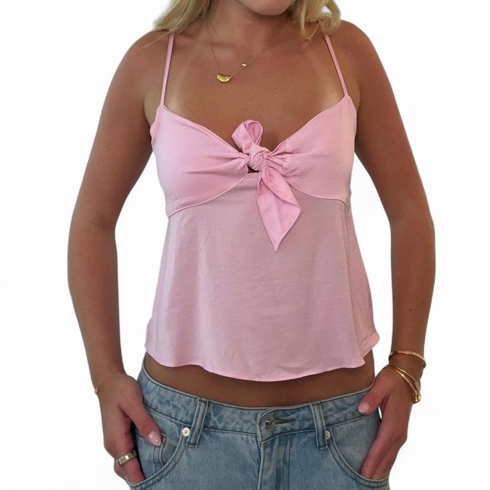 bp Pink Tie-Front Camisole with Spaghetti Straps